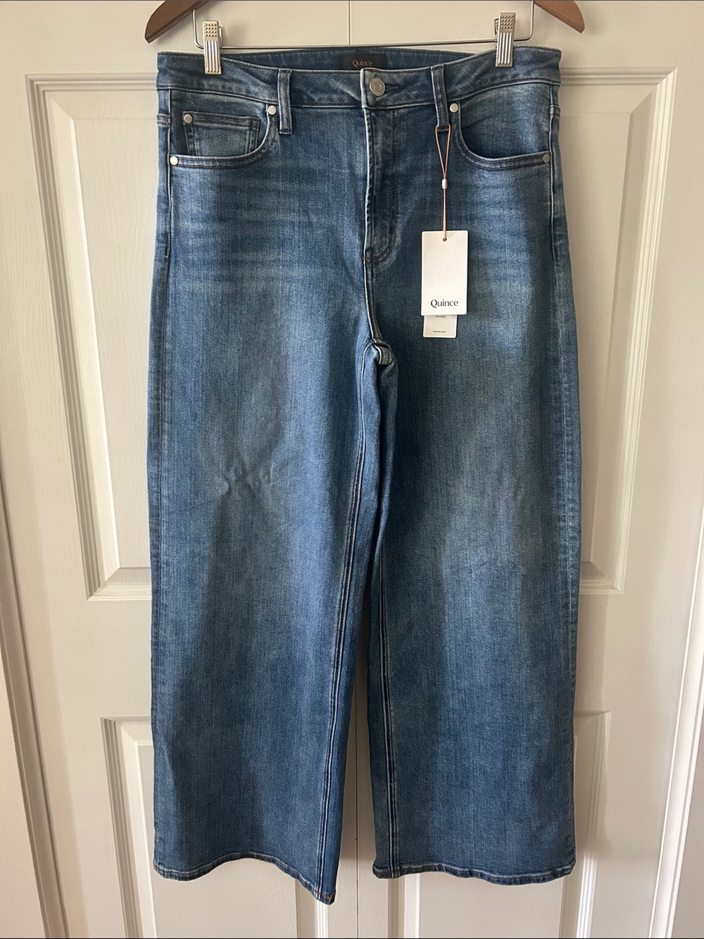 Quince NWT Stretch High Rise Wide Leg Jean Size 31 Medium wash Organic Cotton